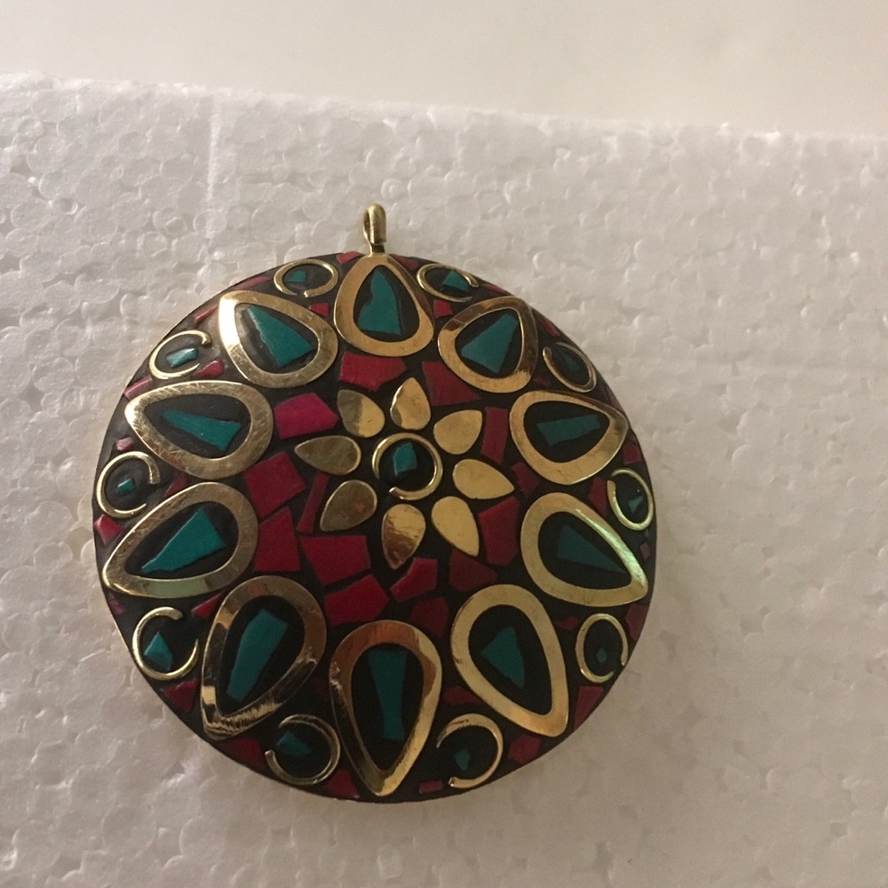 Tibetan brass pendant Enamel